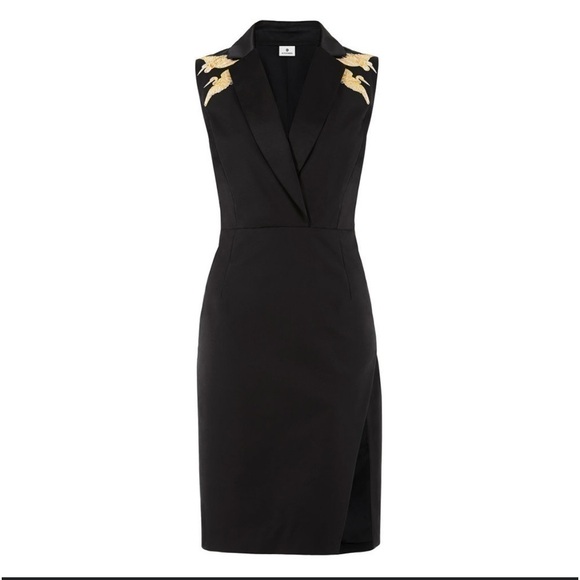 Altuzarra for Target Black Gold Crane Embroidered Tuxedo Style Sheath Dress Sz 4 - Picture 3 of 12